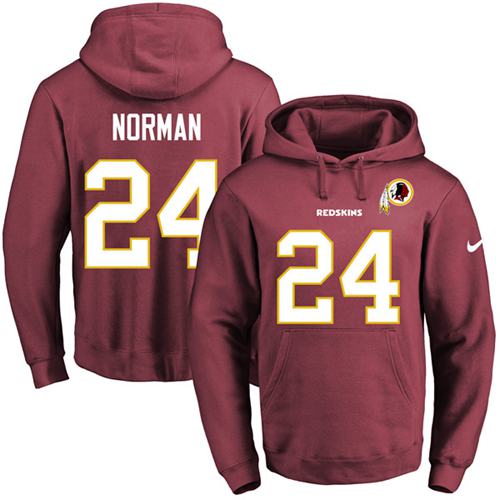 Nike Redskins #24 Josh Norman Burgundy Red Name & Number Pullover NFL Hoodie - Click Image to Close